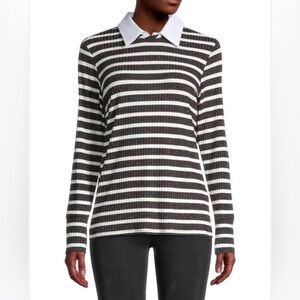 Trina Turk
'Olympic Boulevard' Metallic Striped Rib-
Knit Top size L